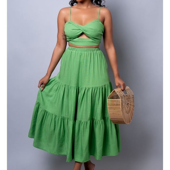 Magnolia Dresses & Skirts - Women's Solid Dress Spaghetti Strap Crop Top & Maxi Skirt Set